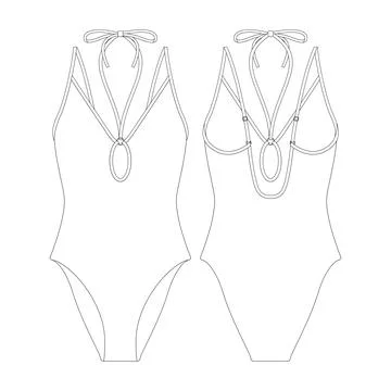 Template keyhole halter swimsuit vector illustration flat design outline cl.. Stock Illustration