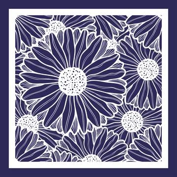 Template for laser cutting. Decorative panel with Flowers. Vector Stock Illustration
