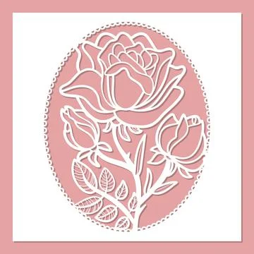 Template for laser cutting of an envelope with a rose flower. Vector Stock Illustration