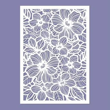 Template for laser cutting. Postcard layout with flowers. Vector Stock Illustration