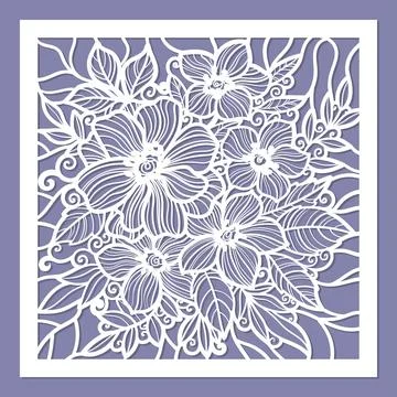 Template for laser cutting. Postcard layout with flowers. Vector Stock Illustration