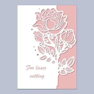 Template for laser cutting postcard with a rose flower. Stock Illustration