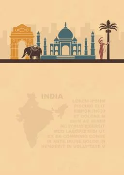 Template leaflets with a map and architectural landmarks of the India and pla Stock Illustration
