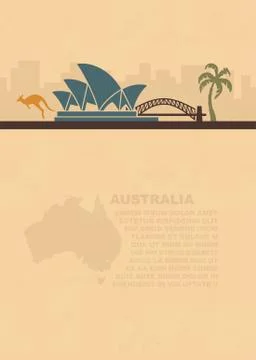 Template leaflets with a map and symbols of the Australia and place for text Stock Illustration