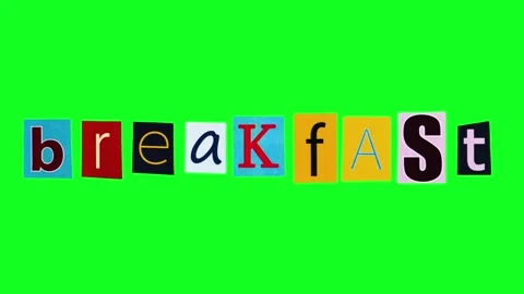 The template logo with the word breakfast printed on rectangle pieces of paper Stock Footage 303782712