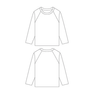 Template long sleeve raglan t-shirt vector illustration flat design outline.. Illustrazione stock
