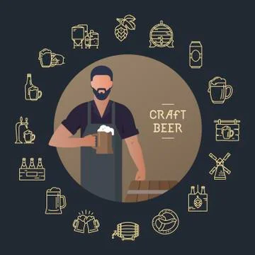 Template man with a beer in hand with a place for the text. Stock Illustration