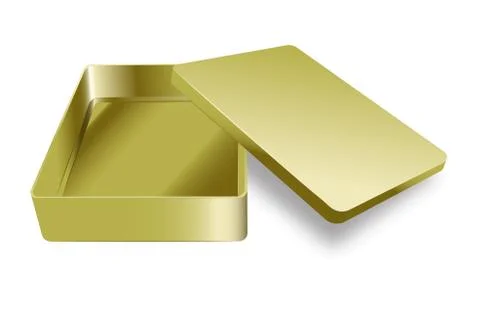 Template of metal box with cover up. Vector golden color realistic box Illustrazione stock