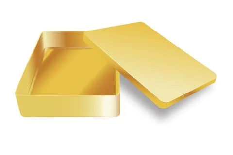 Template of metal box with cover up. Vector yellow realistic box 스톡 일러스트