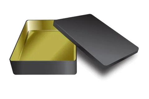 Template of metal box with cover up. Vector yellow inside and black outside r 스톡 일러스트