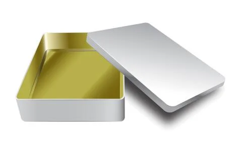 Template of metal box with cover up. Vector yellow inside and silver outside  스톡 일러스트