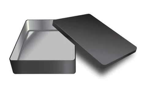 Template of metal box with cover up. Vector silver inside and black outside r 스톡 일러스트