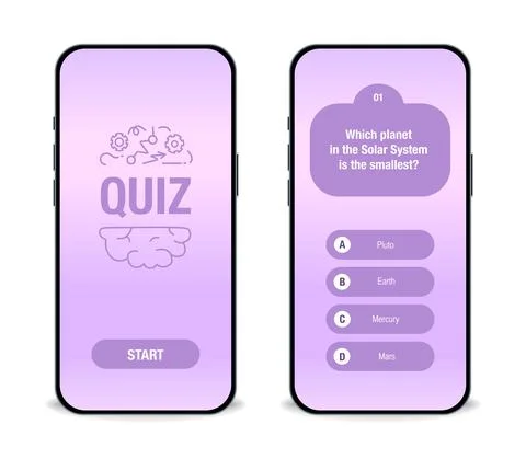 The template of the mobile application interface for the quiz on a purple bac Stock Illustration