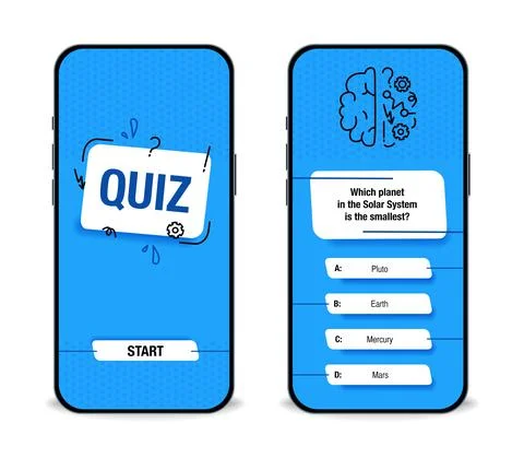 The template of the mobile application interface for the quiz on a blue backg Illustrazione stock