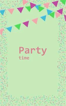 Template with multicolored flags, confetti,party time Stock Illustration