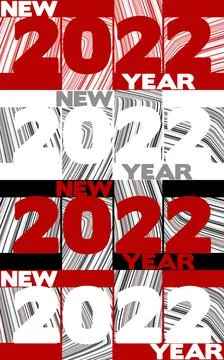 Template of New Year poster with red, black and white '2022' Stock Illustration