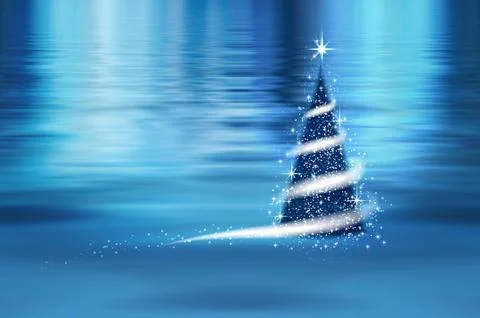 Template for New Year project or Winter background. Christmas tree, blizzard, Stock Illustration