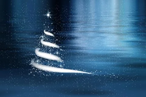 Template for New Year project or Winter background. Christmas tree, blizzard, Stock Illustration