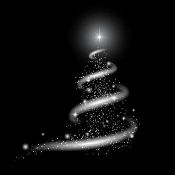 Template for New Year project. Snow, stars, New Year tree, blizzard. Stock Illustration