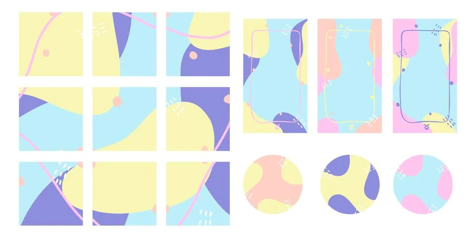 Template for nine posts, three stories and highlights for instagram. Illustrazione stock