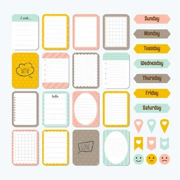 Template for notebooks. Cute design elements. Collection of various note pa.. Stock Illustration