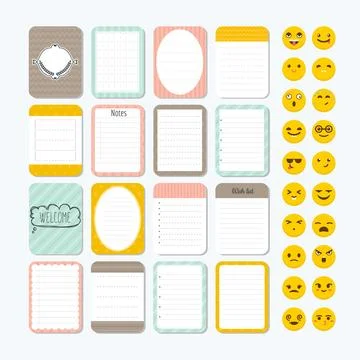 Template for notebooks. Cute design elements. Notes, labels, stickers, smil.. Stock Illustration