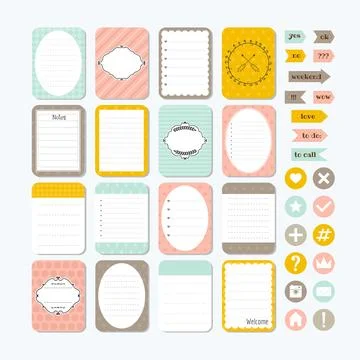 Template for notebooks. Cute design elements. Notes, labels, stickers. Coll.. Stock Illustration