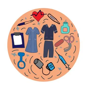 Template Nursing kit in round shape for background. Stock Illustration