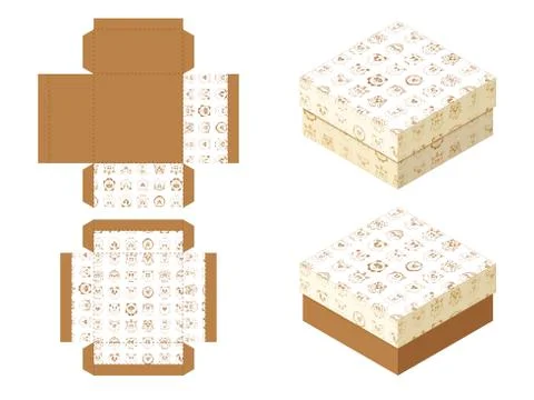 Template paper gift package. Background with cute cartoon animals. Stock Illustration