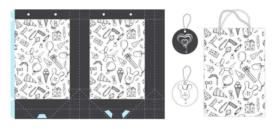 Template paper gift package. Background with holiday attributes. Stock Illustration