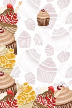 A template for a pastry menu, flyers, advertisements with illustrations of cu Stock Illustration