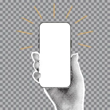 Template of phone in halftone hand Stock Illustration