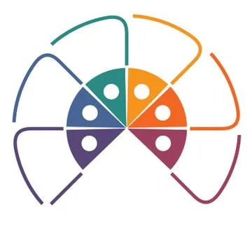 Template Pie chart Infographic colourful lines with text areas 6 positions. Stock Illustration