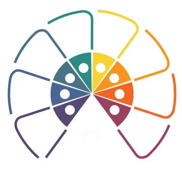 Template Pie chart Infographic colourful lines with text areas 8 positions Stock Illustration