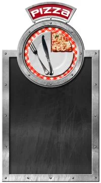 Template for a Pizza Menu with Empty Blackboard Isolated on White Stock Photos