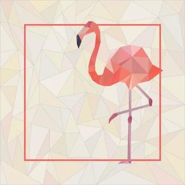 Template with polygonal flamingo. Stock Illustration