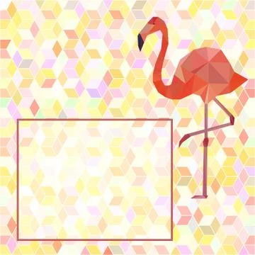 Template with polygonal flamingo. Stock Illustration