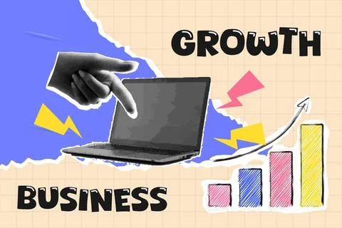 Template for pop collage business growth, infographic.  Vector illustration. Stock Illustration