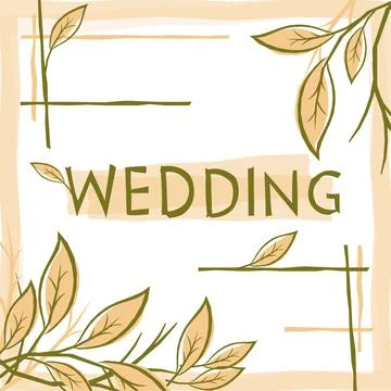 Template for a postcard, story or post on a wedding theme. Leaves with branch Stock Illustration