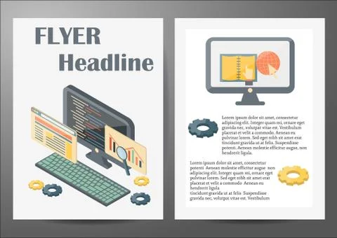 Template with programming isometric objects for flyers or booklets Illustrazione stock