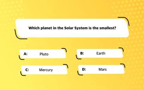 A template of questions and answer options for a quiz on a yellow background. Stock Illustration