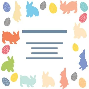 Template with rabbits and painted Easter eggs. Stock Illustration