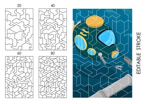 Template of rectangular puzzle pieces of different difficulty levels for over Stock Illustration
