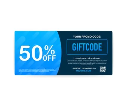 Template red and blue gift card. 500 dollars voucher. Promo code. Vector Gift Stock Illustration