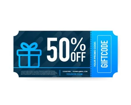 Template red and blue gift card. Promo code. Vector Gift Voucher with Coupon  Stock Illustration
