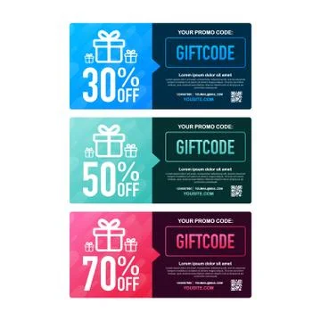 Template red and blue gift card. Promo code. Vector Gift Voucher with Coupon  Stock Illustration