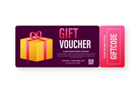 Template red and blue gift card. Vector Gift Voucher with Coupon Code. Discou 库存插图