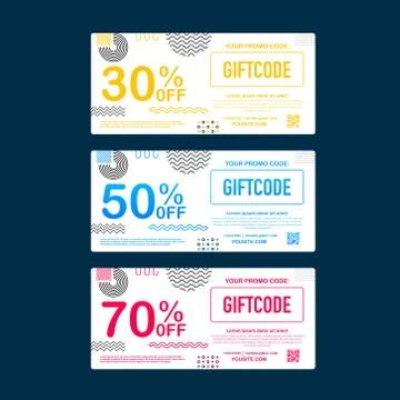 Template red and blue gift card. Promo code. Vector Gift Voucher with Coupon Stock Illustration