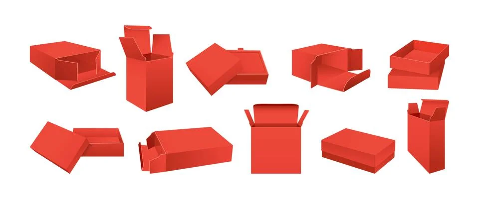 Template red box set mockup blank realistic gift Stock Illustration