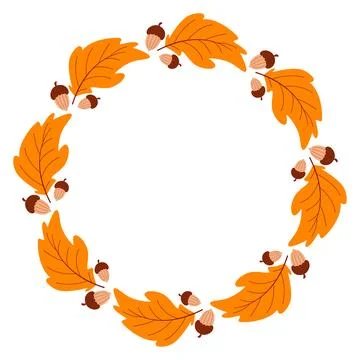Template of round autumn frame made of acorns and leaves Stock Illustration